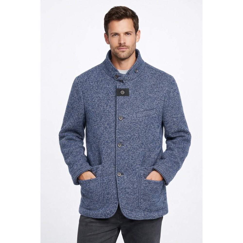 Bugatti Wool Blend Jacket Mens 50 Blue Textured Button Sport Coat Modern